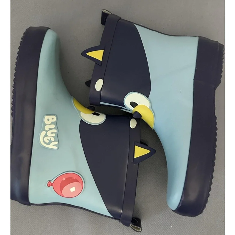 Bluey Rain Boots Kids Size 11 Blue Bluey Character Face Waterproof Pull On